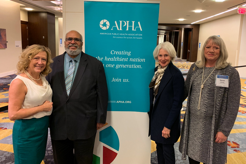 From left to right: Lisa Simpson, president and CEO of AcademyHealth; Georges Benjamin, MD, executive director of APHA; Karen Feinstein; Karen Remley, senior fellow at the de Beaumont Foundation.