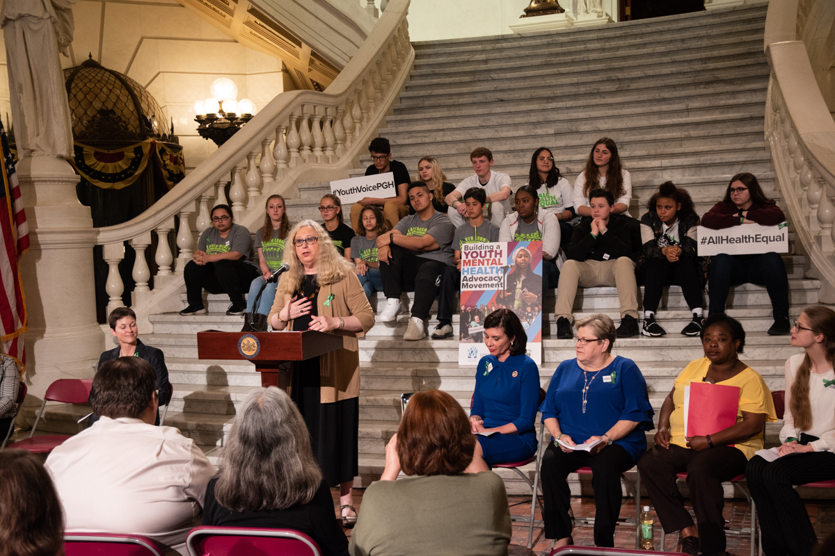 Department of Health Secretary Rachel Levine, MD
addresses the crowd in the Capitol Rotunda at the
Mental Health Awareness Day Celebration