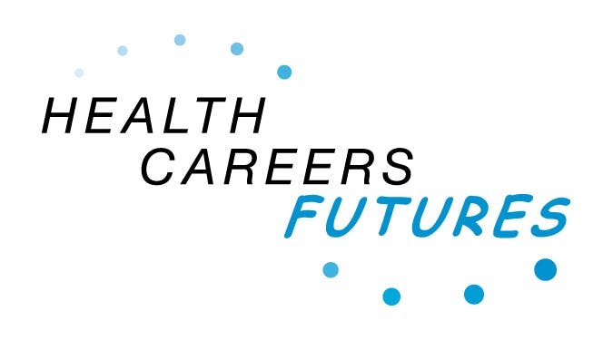 Old logo for Health Careers Futures with the name and dots around name.