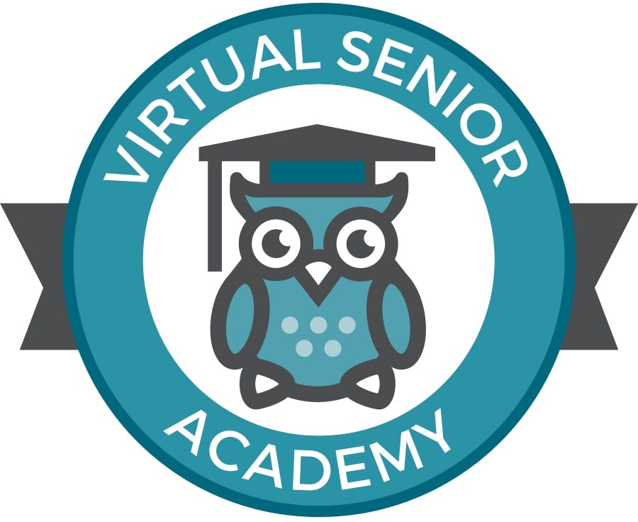 The logo for Virtual Senior Academy showing an owl with a graduation hat.